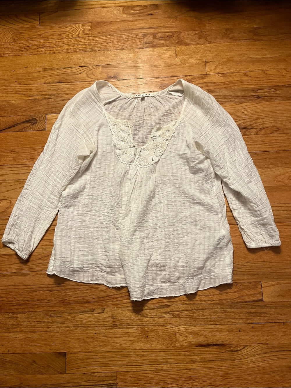Max Studio White Crochet-Trim Peasant Blouse-size large